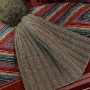 J.Crew gray Pom Pom Hat, knit blend, OS, cozy and warm